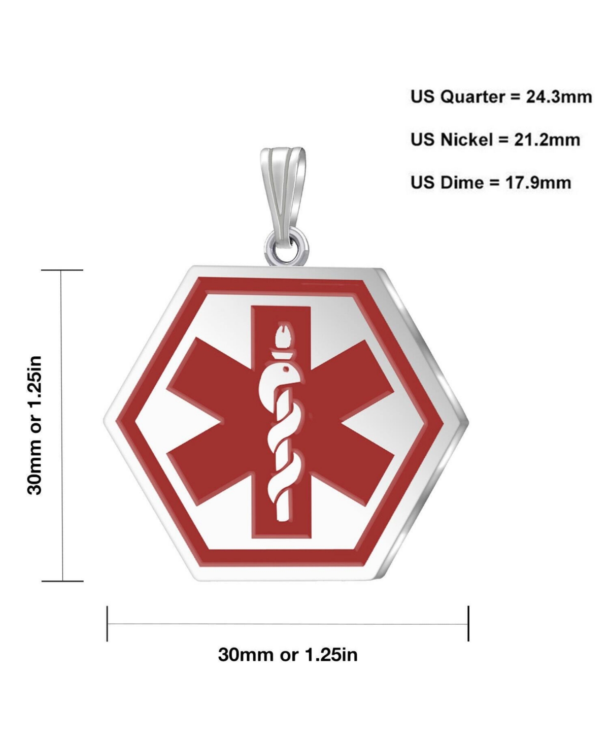 Drs, Inc. 925 SterlingHexagon Red Medical Pendant, inch - Silver