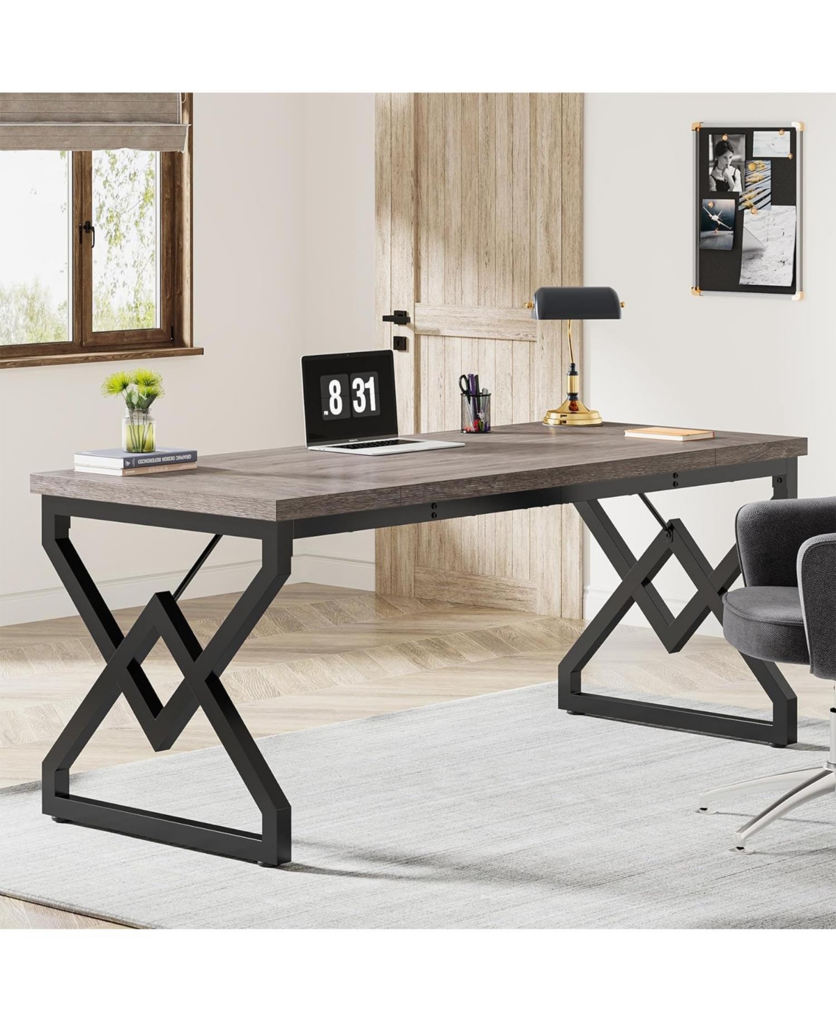 Tribesigns 63 Inch Executive Desk, Office Computer Desk with Extra Thick Wooden Tabletop and Metal Frame, Modern Simple Workstation Writing Tabl