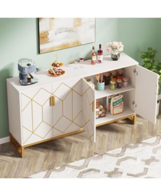 59" White Gold Buffet Cabinet with Storage Kitchen Sideboard Storage Cabinet