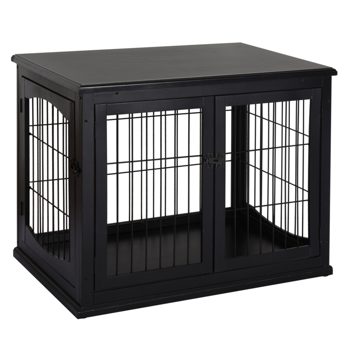 Dog Crate Furniture, Small Dog Cage End Table with Two Opening Sides, Lockable Door, Puppy Kennel Indoor, Cute and Decorative, Black - Black