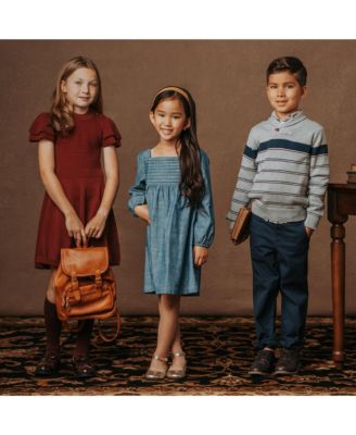 Toddler Girls Organic Long Sleeve Ruched Bodice Chambray Dress