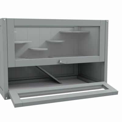 2-Level Hamster Cage Mice and Rat House, Small Animal Habitat for Guinea Pigs, Chinchillas with Openable Top, Front Door, Shelf and Ladder, Gray