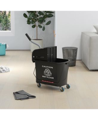 Mop Bucket with Wringer on Wheels for Floor Cleaning, 21 Quart, Separate Dirty and Clean Water, Black