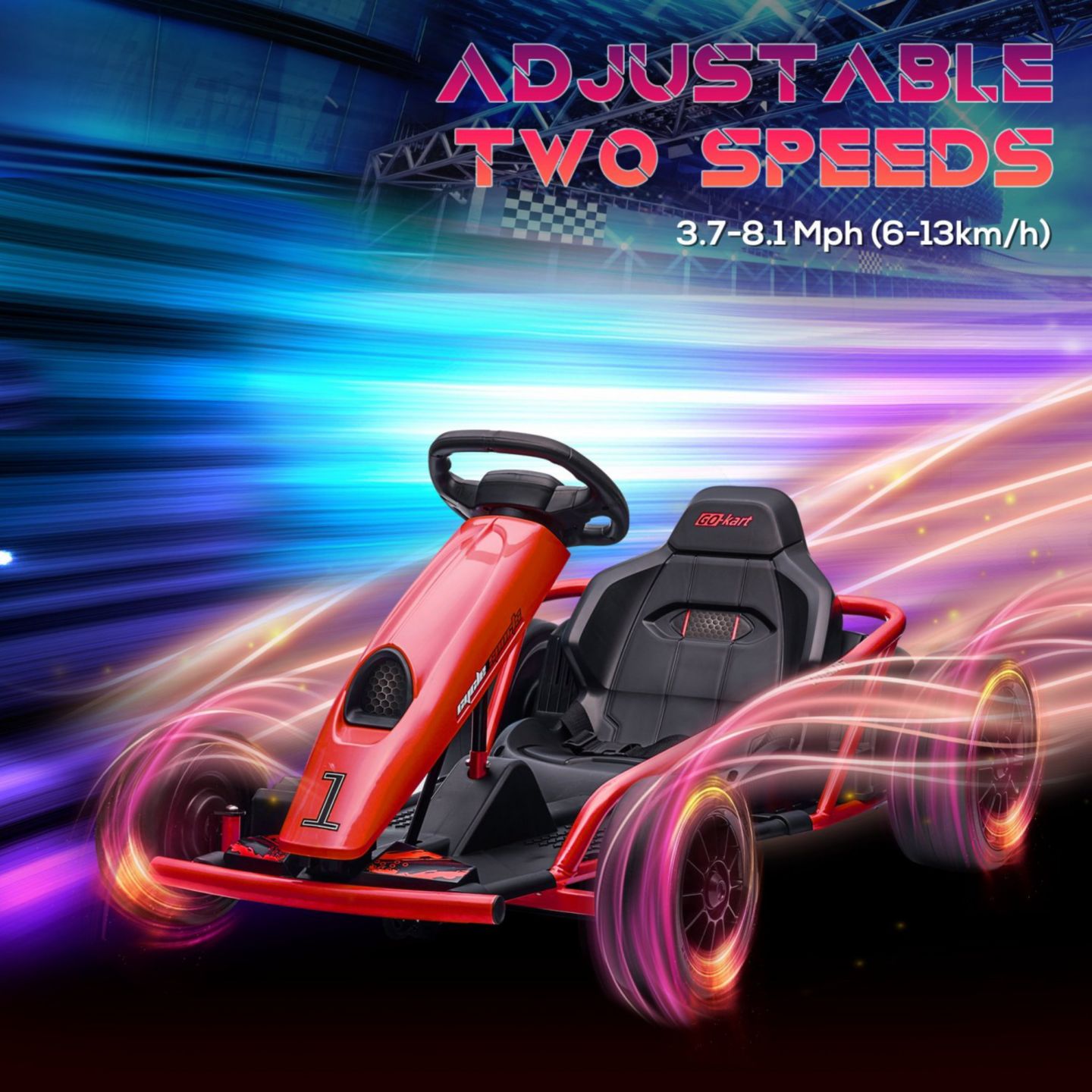 Детские игрушки Streamdale Furniture 24V 8.1 MPH Electric Go Kart, Drifting Car Battery Powered Ride on Toy Outdoor with Slow Start, Music, Horn Honking and Safety Belt, for 8-12 Years Old, Red — фото 5