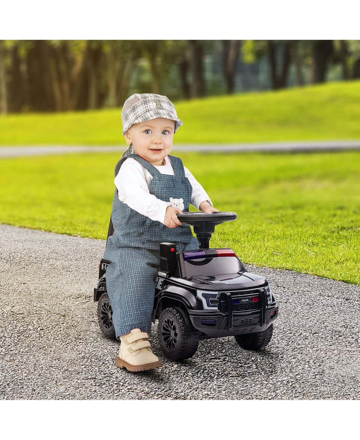 Streamdale Furniture Kids Push Ride On Car with Working Pa System and Horn, Police Truck Style Foot-to-Floor Sliding Car for Boys and Girls with Under