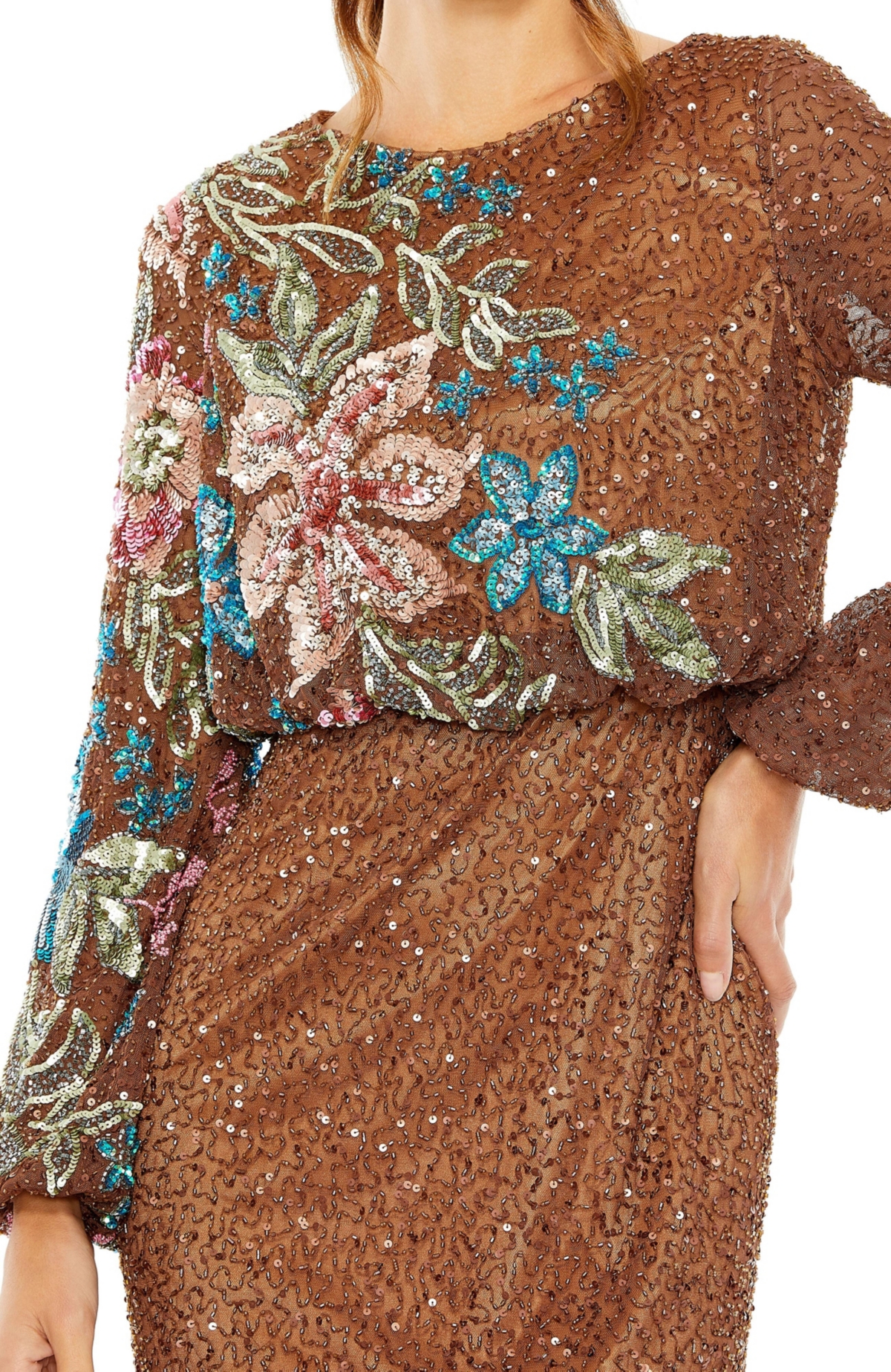 Mac Duggal Women's Embellished Multi Color Floral High Neck Gown