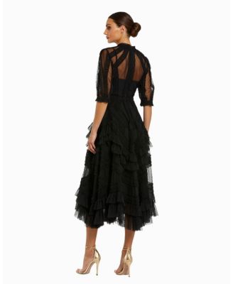Women's High Neck Puff Sleeve Ruffle Tiered Dress