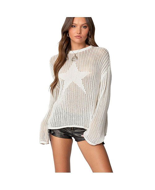 alfani Edikted Women's Seeing Stars Oversized Sweater Women's Fashion Shoes & Accessories