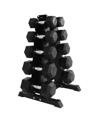 BalanceFrom Signature Alloy Steel 200 lb Rubber Encased Hex Dumbbell Set, Black