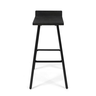 Streamdale Bidwell Acacia Wood And Iron Bar Stools With Footrests