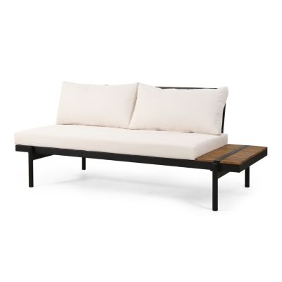 Streamdale Theo 2-Seater Sofa Acacia Wood, Water-Resistant Cushions, Iron Frame