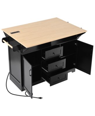 Large Kitchen Island with Drop Leaf, Power Outlet, Storage