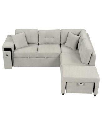 87" L-Shape Sectional Sofa with Pull-out Bed and Ottoman