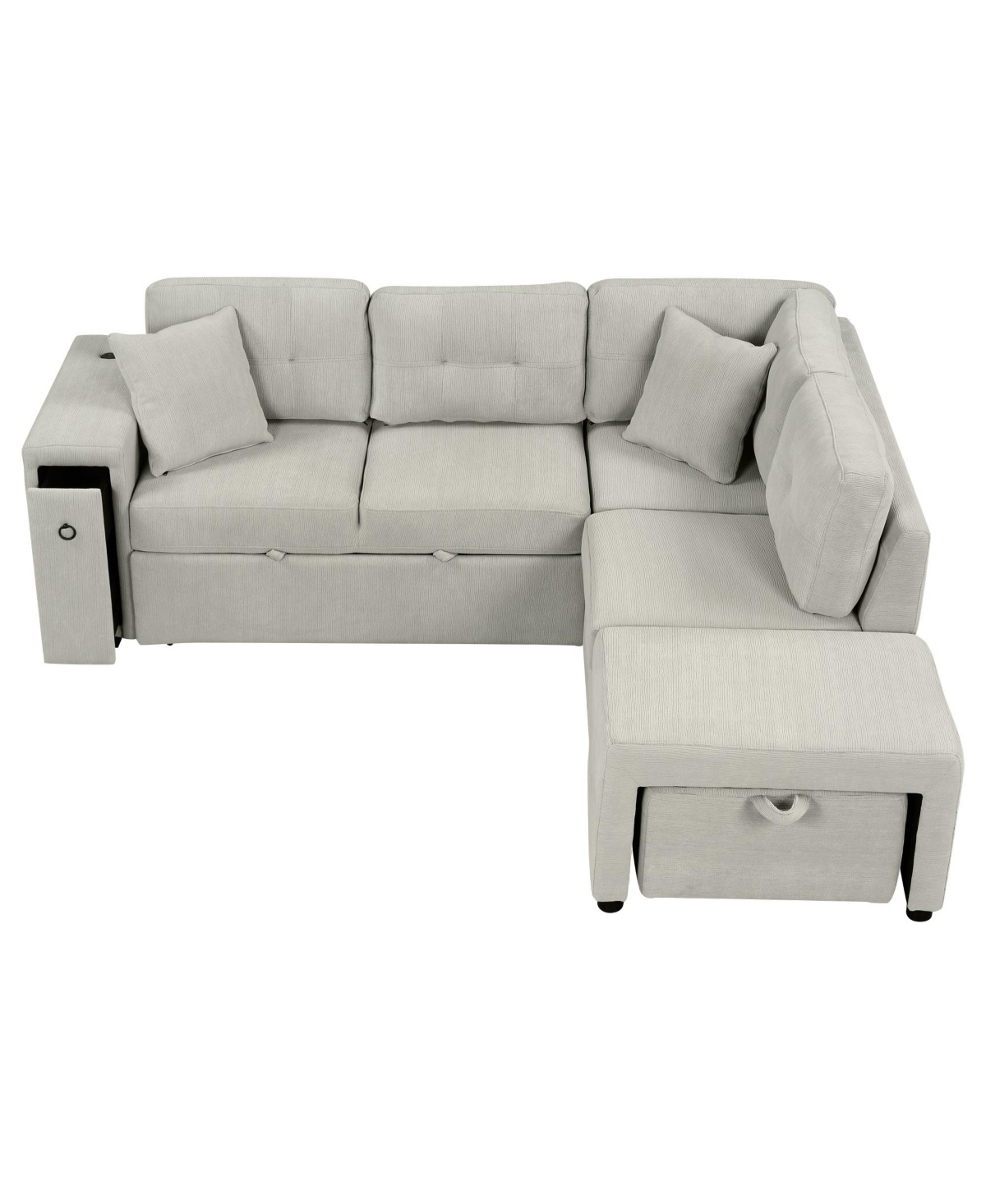 Simplie Fun 86.6" Sectional Sofa L-shaped Sofa Couch Pull-out Sofa Bed with a Movable Ottoman, Two Usb Ports and Two Cup Holders for Living Room, Gray