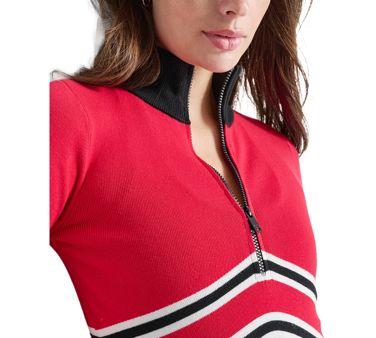 Dkny Women's Apres Ski Chevron-Stripe Half-Zip Sweater
