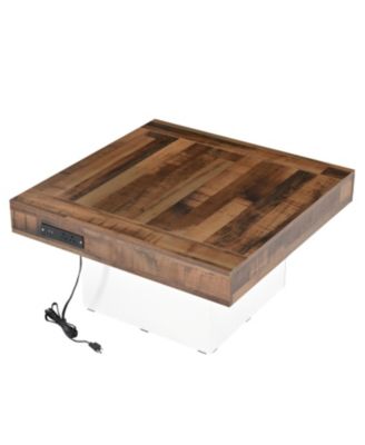 Farmhouse Coffee Table with USB & Outlets, Rustic LED Cocktail Table, 31