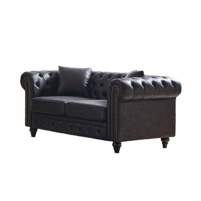 1 Pc Tech Fabric  Chesterfield Style, Button Tufted, Nailhead Arms, Includes 2 Pillows, Wooden Legs  Contemporary Sofa