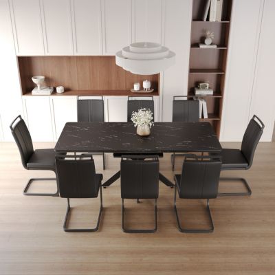 Extendable Dining Set for 6-8 with Soft Padded Chairs