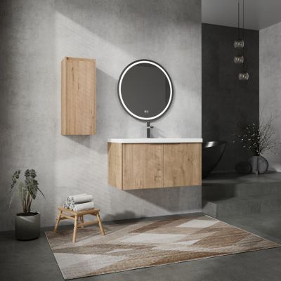2-Pc Plywood Wall-Mounted Bathroom Vanity with Resin Sink, Soft-Close Doors & Side Cabinet