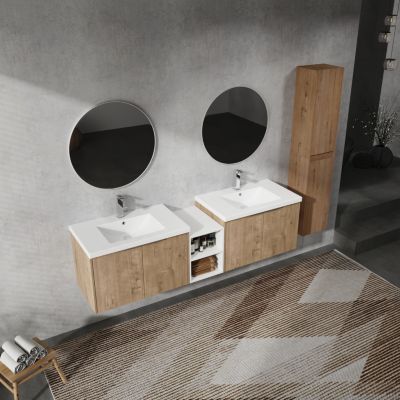  72" Wall-Mounted Vanity with Sink and Cabinet