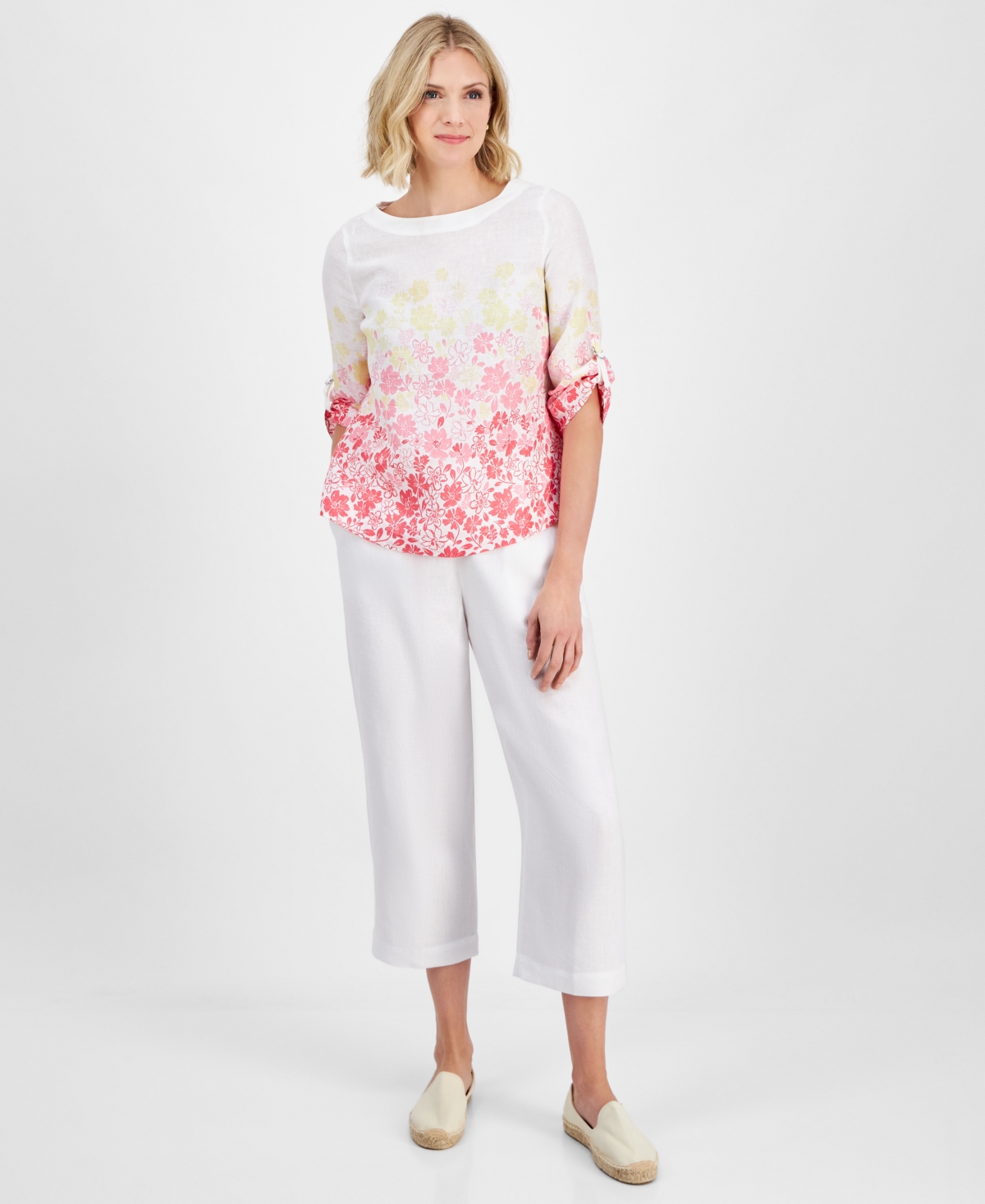 CHARTER CLUB WOMEN'S 100% LINEN SOLID CROPPED PULL-ON PANTS, CREATED FOR MACY'S 