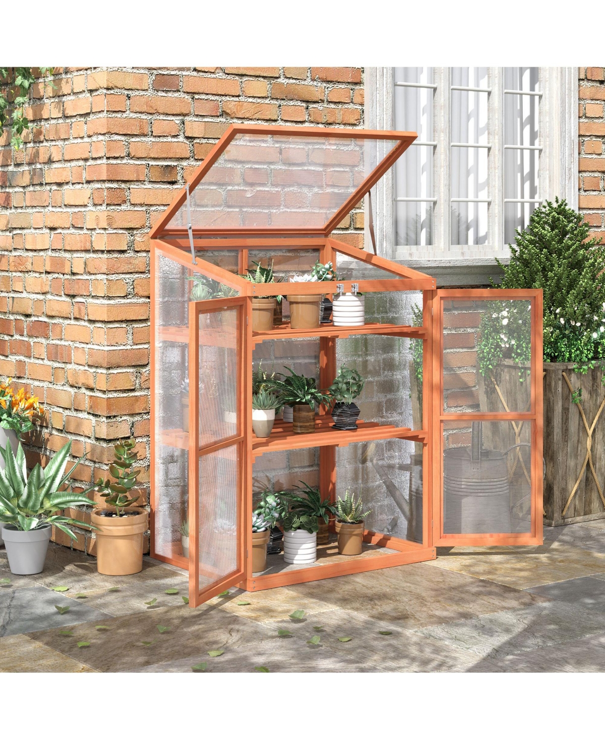 Streamdale Furniture Wooden Cold Frame Small Mini Greenhouse Cabinet for Outdoor and Indoor, 30
