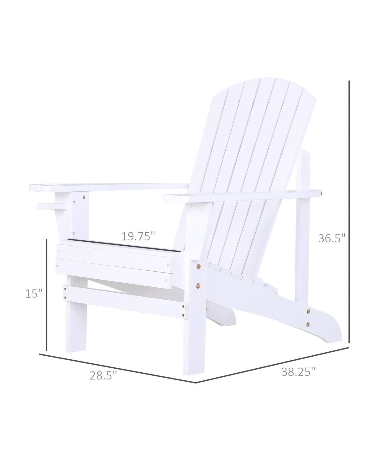 Streamdale Furniture Wooden Adirondack Chair, Outdoor Patio Lawn Chair with Cup Holder, Weather Resistant Lawn Furniture, Classic Lounge for Deck, Gar