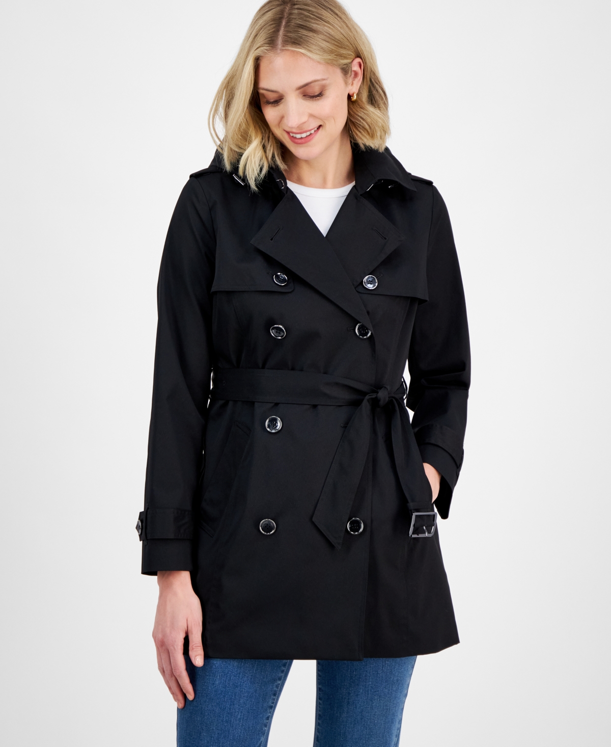 MICHAEL KORS MICHAEL MICHAEL KORS WOMEN'S DOUBLE-BREASTED BELTED HOODED COAT, EXCLUSIVELY AT MACY'S 
