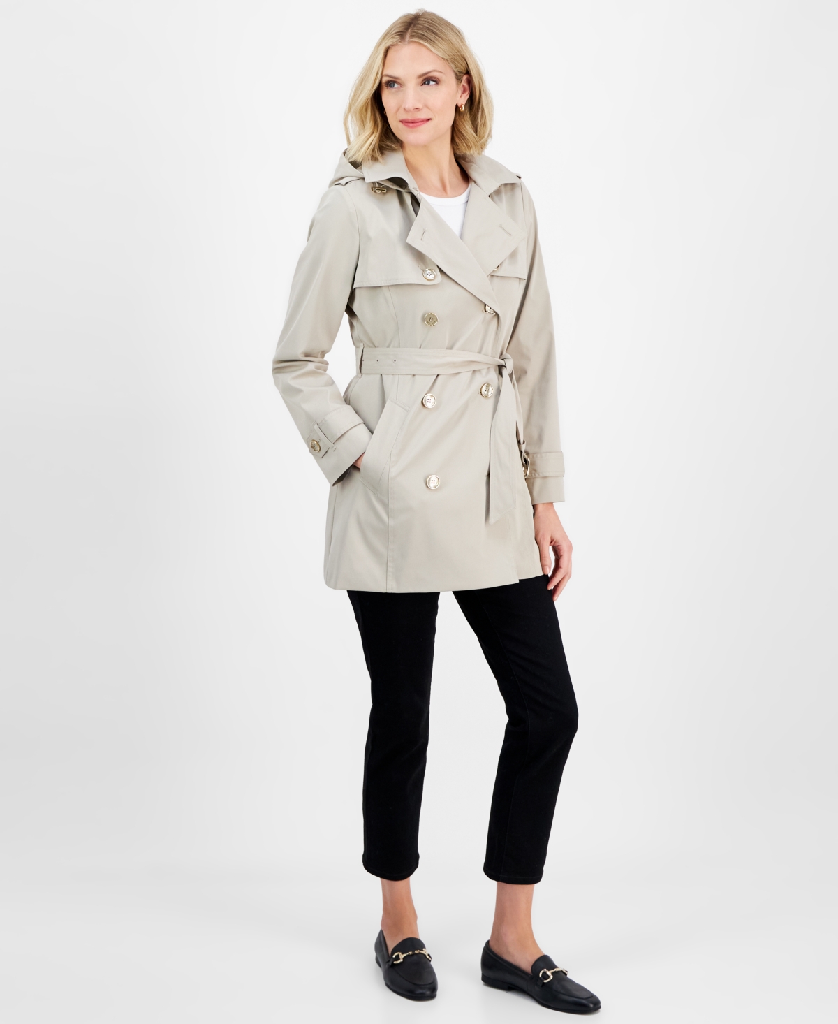 MICHAEL KORS MICHAEL MICHAEL KORS WOMEN'S DOUBLE-BREASTED BELTED HOODED COAT, EXCLUSIVELY AT MACY'S 