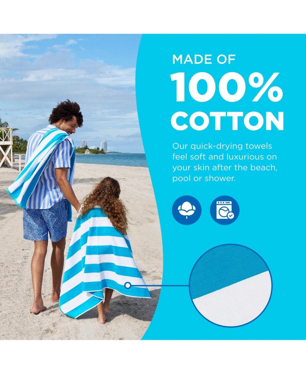 Ben Kaufman Striped Towel - Absorbent, 100% Cotton Towels - Oversized Towels for Beach Essentials - Quick-Dry Swimming Towels