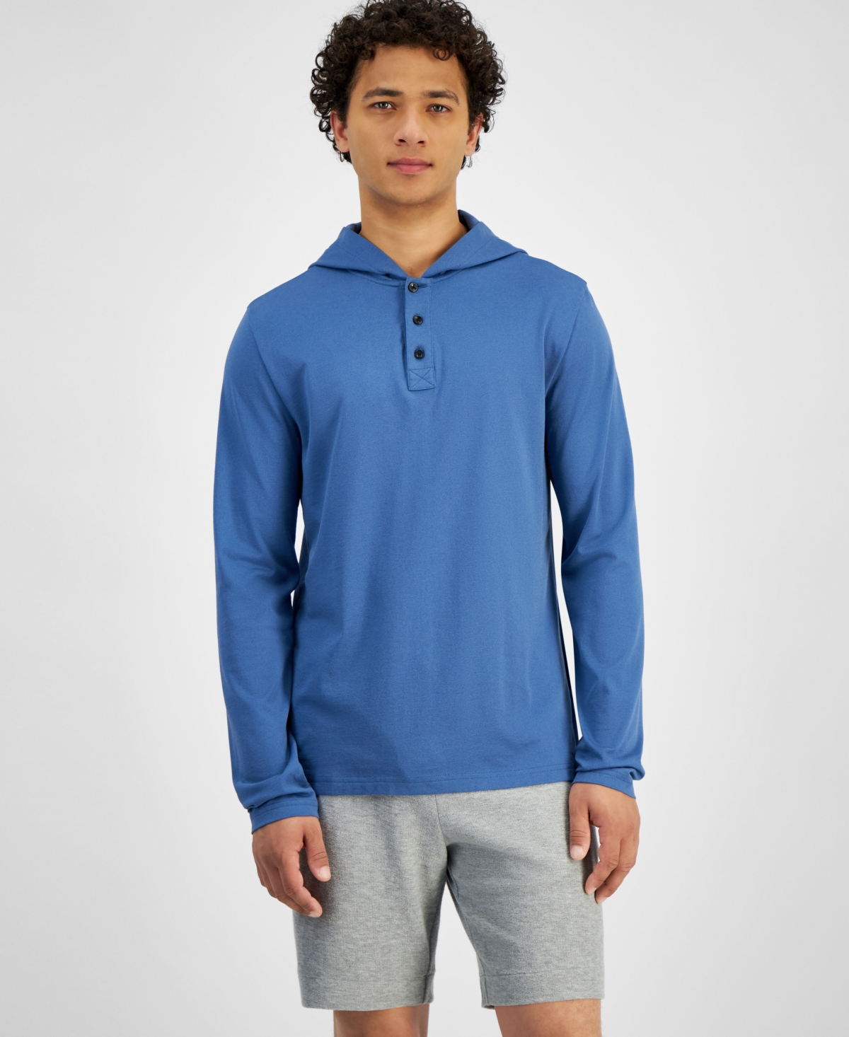 Michael Kors Men's Premium Textured Long Sleeve Henley Hoodie In Ocean Blue