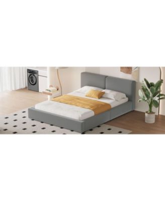 Beige Velvet Queen Upholstered Platform Bed