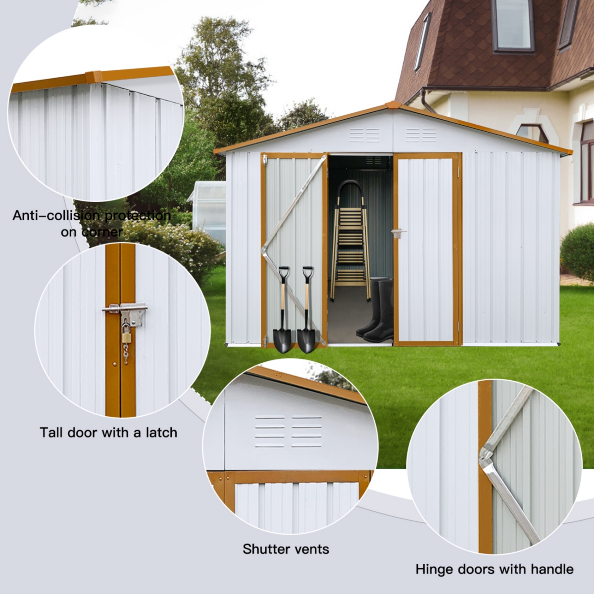 Streamdale Furniture Metal garden sheds 10ftx12ft outdoor storage shedsYellow - White