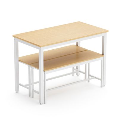 Industrial Dining Table Set with Benches and Chairs