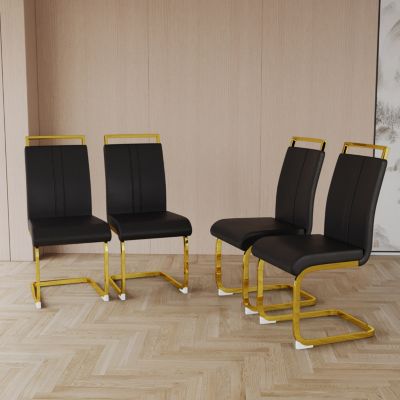 Modern Faux Leather Dining Chairs with Golden Metal Legs (Set of 4)