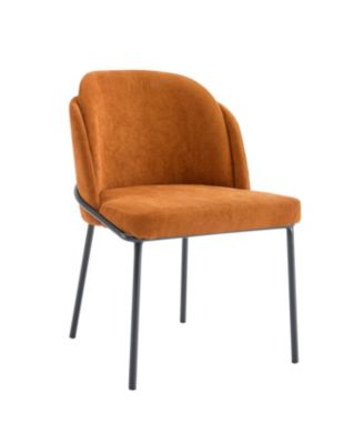 Modern Dining Chairs Set of 2 with Curved High Back, Brown Fabric Seats, Black Iron Legs