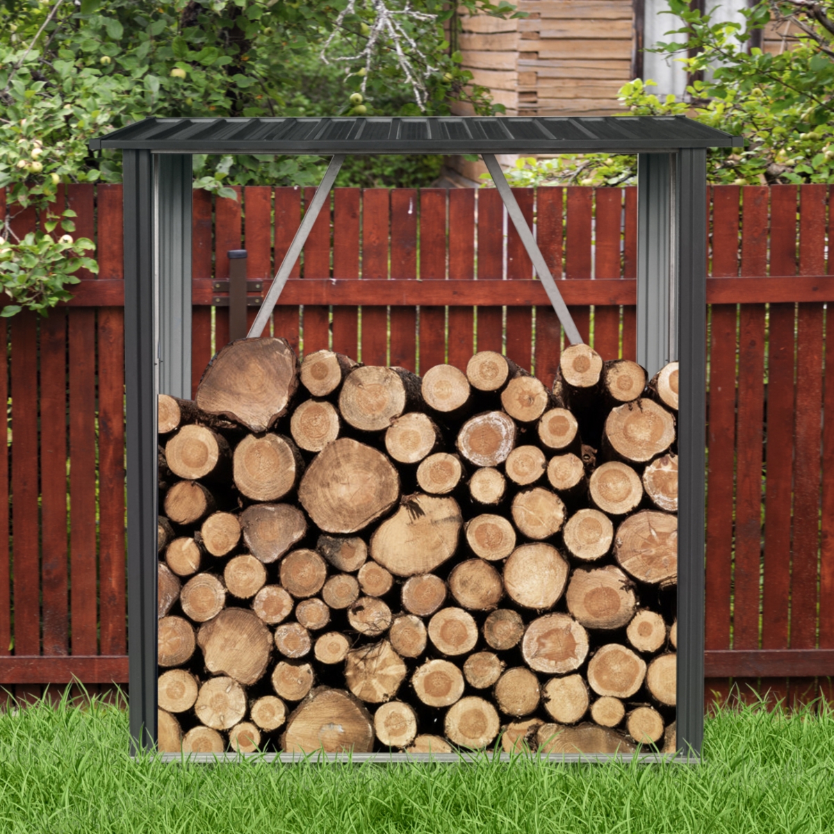 Streamdale Furniture 3ft x 5ft Outdoor Meta Firewood Rack, Open Wood Shed For Firewood, Pellet, or Lumber Storage,- Black