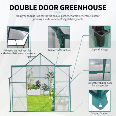 Streamdale 8x10FT Polycarbonate Greenhouse w/ Raised Base