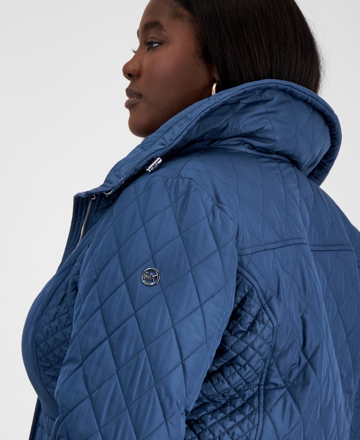 Michael Kors Michael  Plus Size Quilted Hooded Anorak Coat In Dark Chambray
