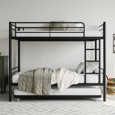 Twin Bunk Bed with Trundle, Metal, Noise Free, Black