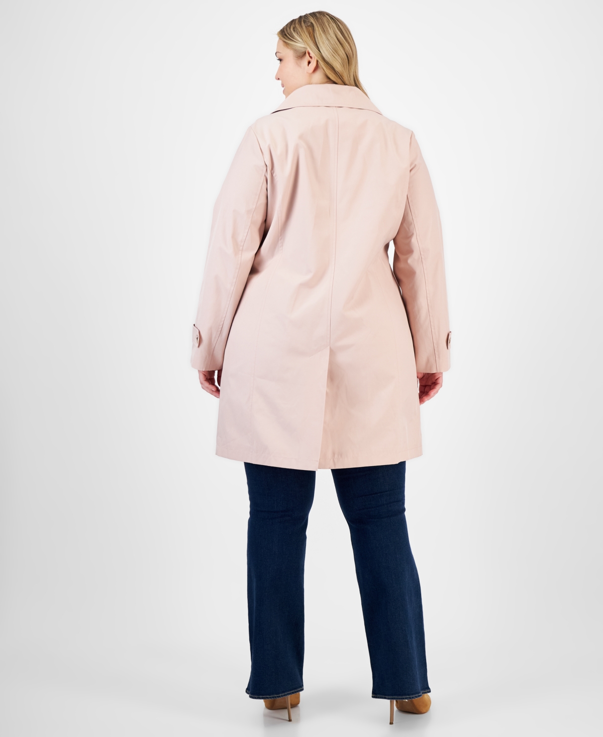 Michael Kors Michael  Plus Size Notched Collar Button-front Coat, Exclusively At Macy's In Rosewater