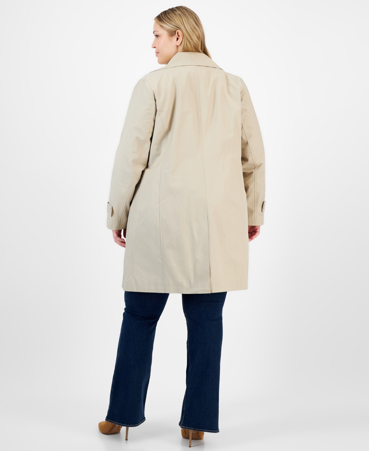 Shop Michael Kors Michael  Plus Size Notched Collar Button-front Coat, Exclusively At Macy's In Dune