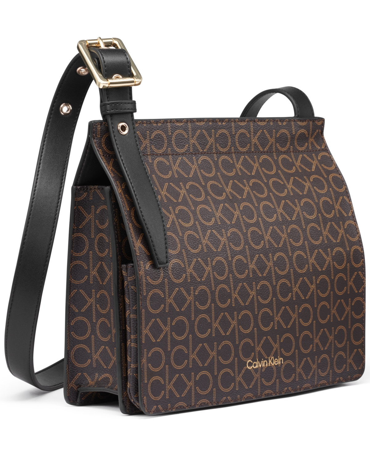 Calvin Klein Havana Flap Signature Small Messenger Bag In Brown Khk,blk