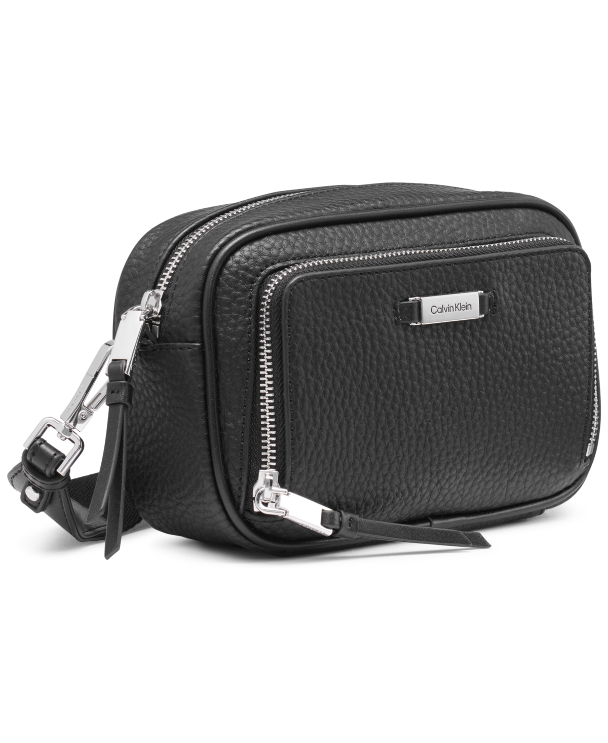 Calvin Klein Zulle Top Zipper Camera Bag With Signature Hang Off In Black,silver