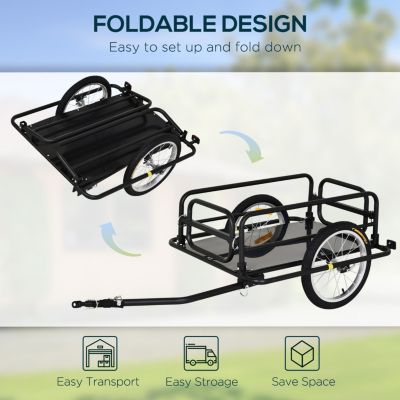 Bike Cargo Trailer for Hefty Loads, Foldable Compact Storage, Universal Hitch, Bike Wagon Bike Trailer Bicycle Cargo Trailer Bike Attachment with 16&amp;#x22; Wheels, Heavy-Duty, Black