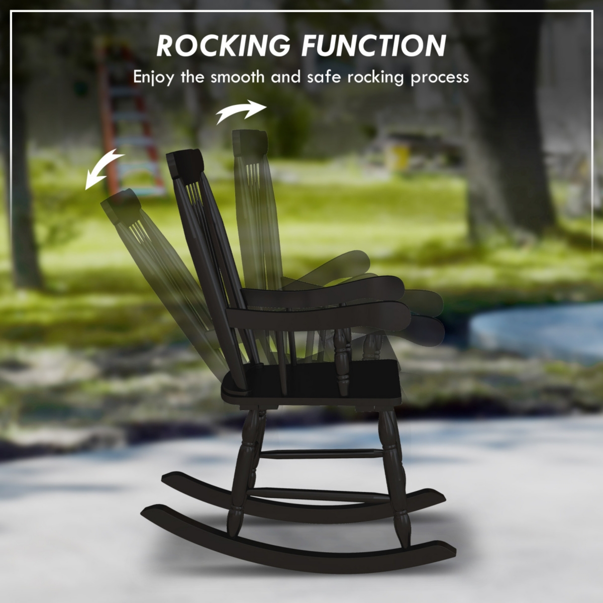Streamdale Furniture Outdoor Wood Rocking Chairs Set of 2, 350 lbs. Porch Rockers with High Back for Garden, Patio, Balcony,- Black