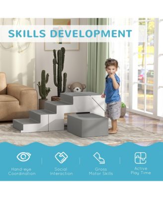 Foam Play Set for Toddlers and Children, Easy-to-clean 2 Piece Soft & Safe Kids Climbing Set for Crawling or Sliding, Light Gray