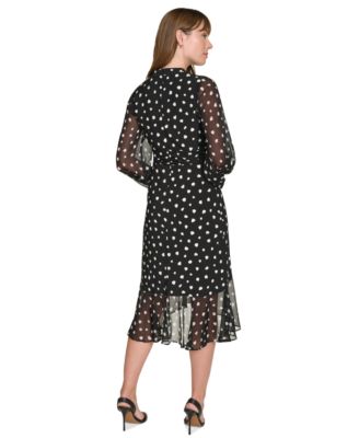 Tommy Hilfiger Women's Dot-Print Faux-Wrap Dress - Macy's