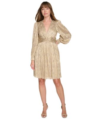 Tommy Hilfiger - Women's Metallic-Print Crinkled Fit & Flare Dress