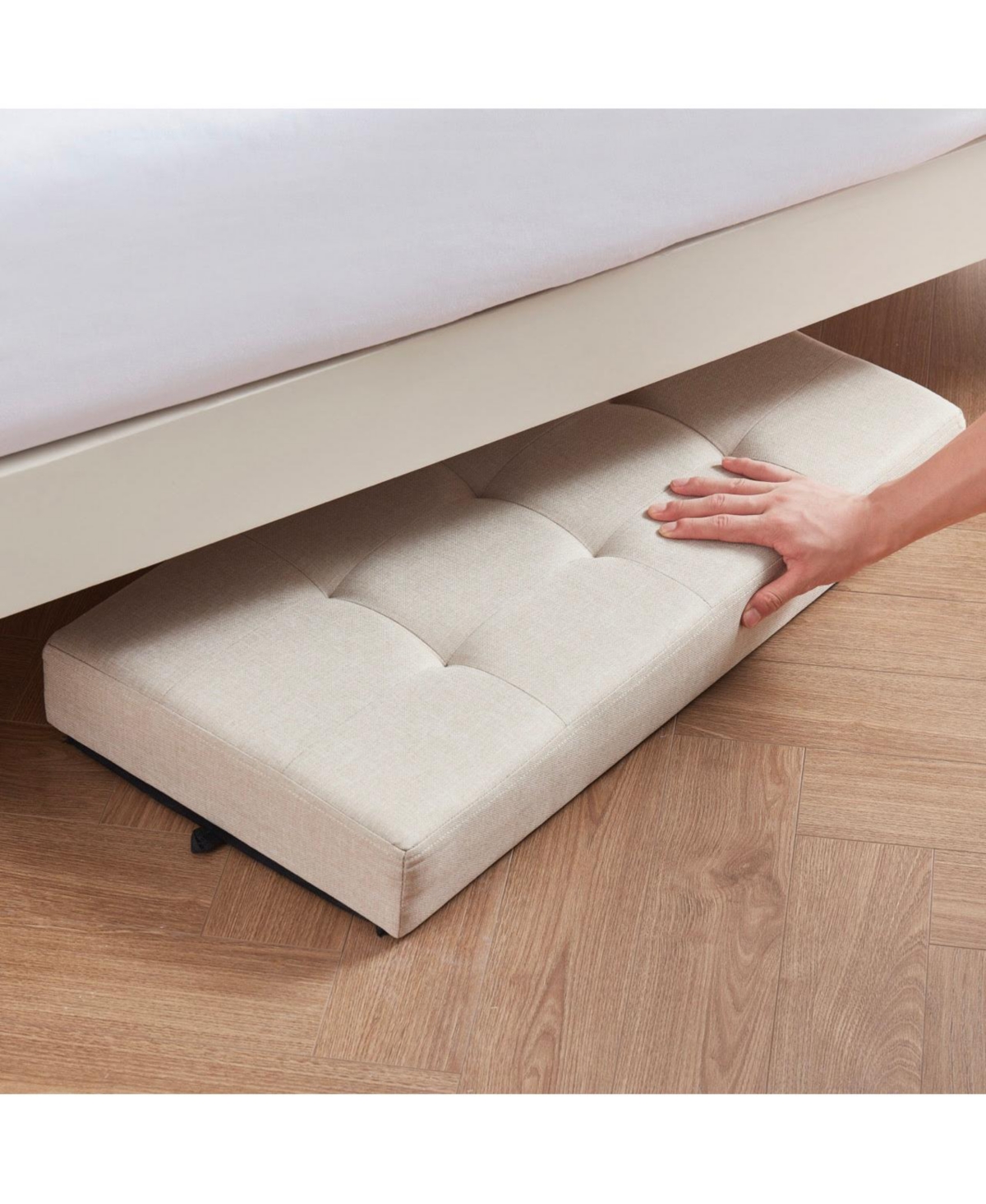 Ornavo Home Foldable Tufted 30 Inch Linen Bench Storage Ottoman with Legs